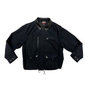 Jamie Saddock Black Jacket Mens Large Faux Leather Collar Windbreaker Golf